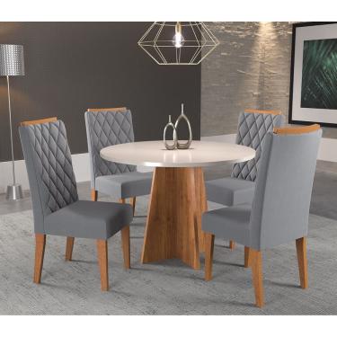 Imagem de Mesa de Jantar Redonda Piece Com 4 Cadeiras Iza Cobre/Blonde/Cinza - Casa Giulia