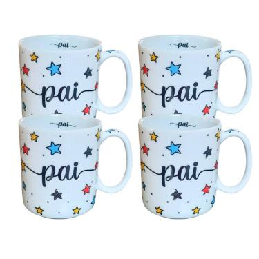 Imagem de Kit 4 Canecas 300ml Pai - Porcelana - Decoração Estrela