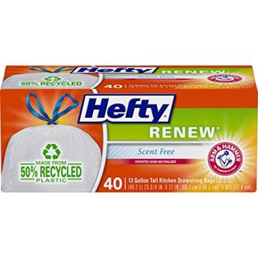 Imagem de Hefty Sacos de lixo de cozinha Renew High, brancos, sem perfume, 40 unidades