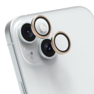 Imagem de PureGear Protetor de lente de câmera para Apple iPhone 15 e 15 Plus, protege a lente da câmera contra quedas e arranhões, protetor de lente de anel individual de vidro temperado HD ultrafino - dourado