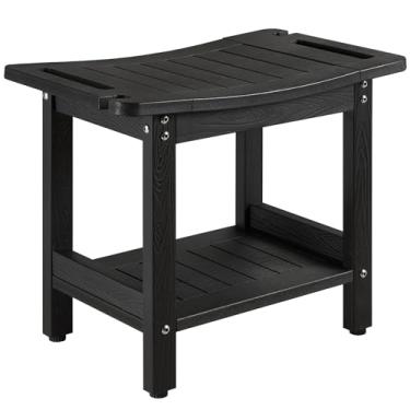 Imagem de Banqueta de chuveiro para chuveiro interno, assento de chuveiro grande de madeira de poliéster, banco de chuveiro de plástico à prova d'água, para sentar no assento do banheiro para barbear as pernas