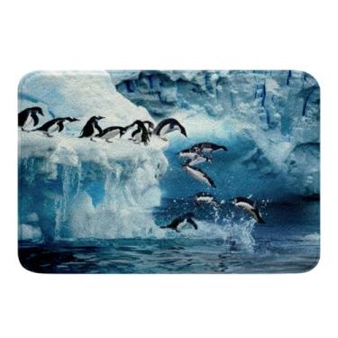Imagem de Tapete de banheiro pinguim microfibra tapete de banheiro 50,8 cm (L) x 81,2 cm (C), tapete de chuveiro macio animal polar 3D, tapete de pelúcia antiderrapante absorvente tapete de correr para banheira, chuveiro, banheiro, quarto, sala de estar decoração