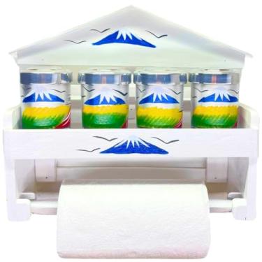 Imagem de Porta tempero de parede com potes para condimento e espaço para papel toalha