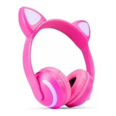 Imagem de Headphone Bluetooth Orelhas Led Fone Gatinho Rosa - Mkb