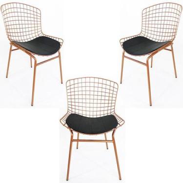 Imagem de Kit 3 Cadeiras para cozinha BERTÓIA cobre assento preto tubular - Polt