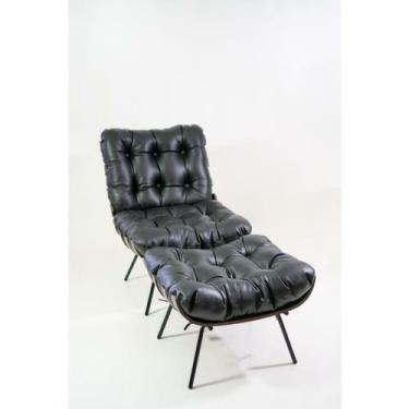 Imagem de Poltrona Design Costela Contemporaneo Couro com Puff - LUXdécor