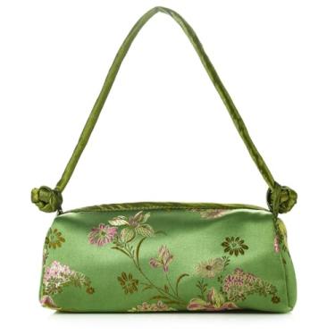 Imagem de Bolsa feminina étnica vintage com alça superior floral bordada pequena bolsa de ombro para festa de casamento à noite bolsa clutch, Verde, Small