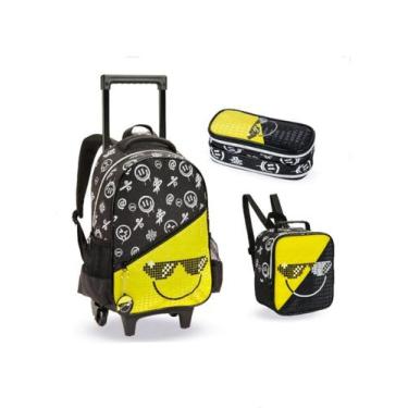 Imagem de Kit Mochila Infantil Carrinho Lancheira e Estojo Happy World - Denlex