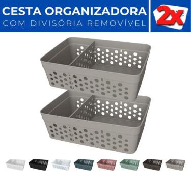 Imagem de Kit 2 Cesto Organizador Rattan c/ Divisória Removível 17x11 - Usual Ut