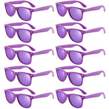 Imagem de Pibupibu Pacote com 10 óculos de sol roxos volumosos, lentes espelhadas retrô dos anos 80, conjunto de óculos de sol neon para mulheres e homens