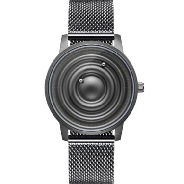 Imagem de EUTOUR Relógio magnético de aço inoxidável, estilo coroa, quartzo, negócios, casual, moderno, relógio com pulseira de aço inoxidável, Pulseira preta de aço inoxidável, 40mm, Minimalista