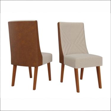 Imagem de Kit 2 Cadeiras De Jantar Topazio Natural Tecido Linho Viero Linho Bronze Durango