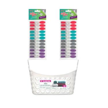 Imagem de Kit Cesto + 24 Prendedores Pregadores De Roupa Emborrachado - Sanremo 