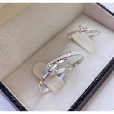 Imagem de TRIO par de alianças de prata 2 mm sendo um lisa e outra fosca + Solit