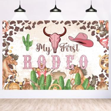 Imagem de Maicaiffe My 1st Rodeo Backdrop Banner Decor - 1,8 x 1,2 m Cowgirl 1st Birthday Photography Poster Sign - Decoração de cabine de adereços para fotografia de festa de aniversário ocidental revelação de