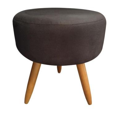 Imagem de Puff Puf Decorativo Lavínia Redondo Suede Marrom Pés Palito Madeira Mz