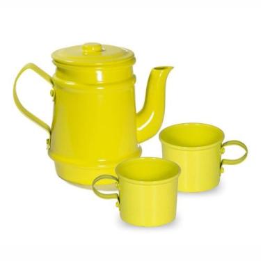 Imagem de Kit Bule 400ml + 2 Xícaras 100ml Pintados Em Alumínio Amarelo - Alumín