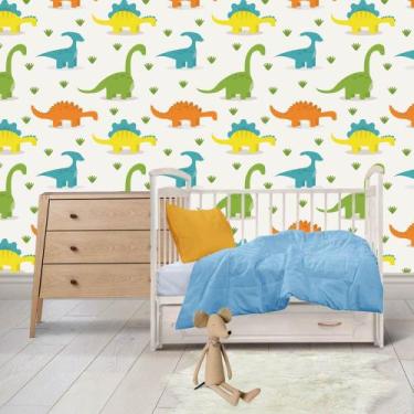 Imagem de Papel de Parede Adesivo Fosco Dinossauros Coloridos Kanto Store