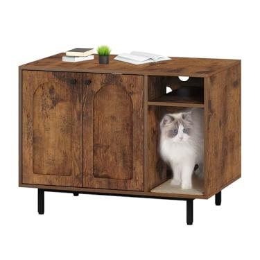 Imagem de Hzuaneri Caixa de areia para gatos fechada, móveis de armário de caixa de areia oculta com armazenamento, casa interna de madeira para gatos grande, mesa de canto moderna para entrada da sala de estar