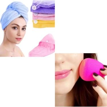 Imagem de Kit de Toalha magica,Turbante para secar cabelo,Esponja magica para Maquiagem,Esponja formato gota