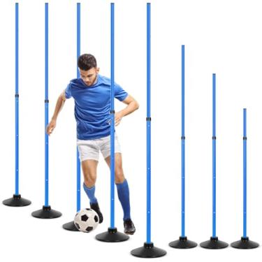 Imagem de Sonwyoung 8 bastões de agilidade de futebol destacáveis para treino esportivo e velocidade slalom com base de borracha para exercícios de futebol e treinamento (azul)