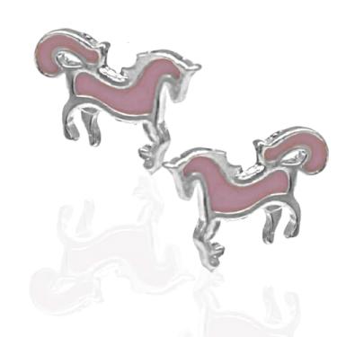 Imagem de Brinco de Pressão Infantil BP - Cavalinho Rosa | Banhado a Ouro 18K ou Prata 925 | Clipe Retrô Confortável I Produto Brasileiro (Prata)
