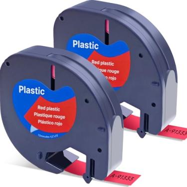 Imagem de Label Orison Letratag Recargas 91333 S0721630 Fita de etiquetagem de plástico preto sobre vermelho compatível com Dymo Plus LT100H LT100T QX50,1/2 polegada x 3 pés (12 mm x 4 m), pacote com 2