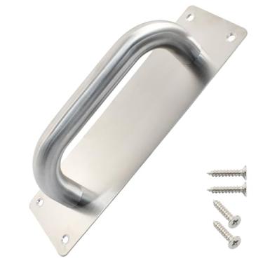 Imagem de Bivethoi Puxador de porta de aço inoxidável resistente para galpão, porta corta-fogo comercial com parafusos de montagem (prata, 180 x 65 mm/7,09 x 2,6 polegadas)