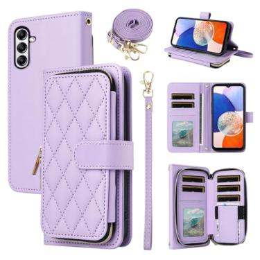 Imagem de Furiet Argyle Capa carteira para Samsung Galaxy A05s/A05 com alça de ombro, 9+ compartimentos para cartões, bolsa com zíper, capa de telefone xadrez de couro PU de luxo para Ao5s Ao5 A 05s 05 feminina