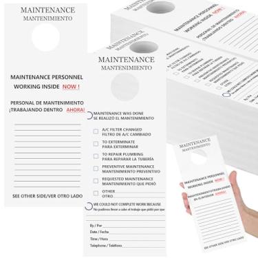 Imagem de Humyoun 200 etiquetas de manutenção de cabides de porta bilíngües para aluguel preventivo bilíngue para porta Etiquetas de manutenção bilíngue em inglês e espanhol para aluguel de apartamentos de