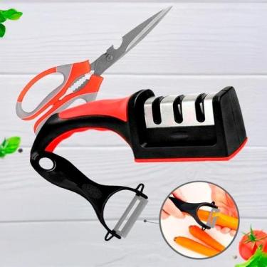 Imagem de Kit Amolador Afiador Para Churrasco Facas Tesoura Cozinha - KIT EFICAZ