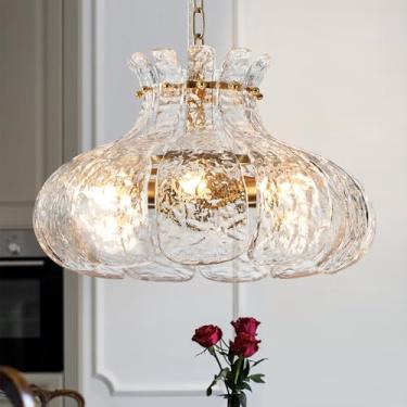 Imagem de Poemoon Lustre De Vidro Moderno De 6 Luzes, Lustre Pendente De Luxo De 15,7", Luminária Suspensa Dourada Para Sala De Jantar, Ilha De Cozinha, Entrada, Corredor, Quarto, Base E12