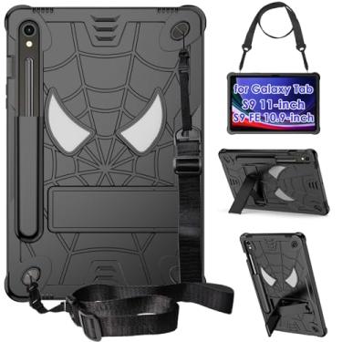 Imagem de DETUOSI Capa infantil para Samsung Galaxy Tab S9/ S9 FE 11 polegadas 2023 (SM-X710) com suporte para caneta S / alça de ombro, capa protetora de 3 camadas híbrida, resistente, à prova de choque, 4