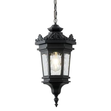 Imagem de GOALPLUS Luminária Pendente De Varanda Externa De 20,7" De Altura, Preta, Para Pendurar No Pátio Externo, Com Vidro Transparente Para Água, Ilha De Cozinha, Luz De Teto Para Corredor Interno, Ajustá