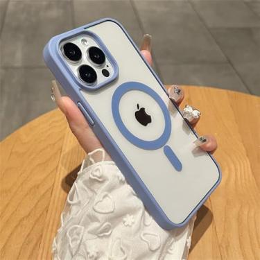 Imagem de HPQWN Capa de telefone magnética de titânio natural fosco para iPhone 16 15 14 13 12 11 Pro Max Plus, capa rígida à prova de choque, azul Yuanfeng, para iPhone 16
