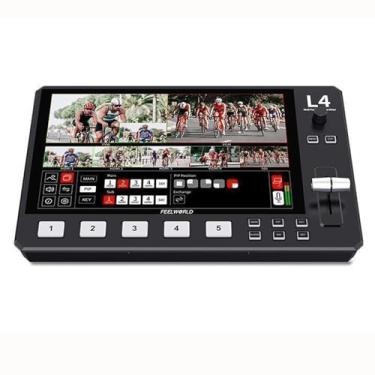 Imagem de FEELWORLD L4 5 Canais Hd Video Switcher Multi Camera Video Mixer Com Tela Sensível Ao Toque Lcd De 10,1 Polegadas 4 Entradas Hdmi E Uma Sdi Para Transmissão Ao Vivo