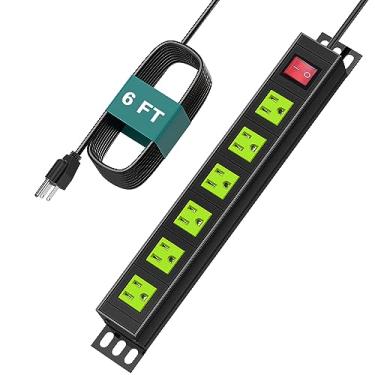 Imagem de QBA Régua De Energia De Metal Com 6 Tomadas, Régua De Energia De Espaçamento Amplo Para Serviços Pesados, Régua De Energia Montável Para Casa, Escritório, Garagem, Oficina, Cabo De Extensão De 6 Pés