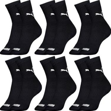 Imagem de Kit com 6 Pares de Meias Puma Modelo Cano Médio Lisa Básica Esportiva 