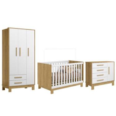 Imagem de Quarto Infantil 3 Peças com Berço Q Encanto Slim Freijó/Branco - Qmovi