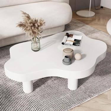 Imagem de Mesa de centro em forma de nuvem, mesa de centro de madeira irregular, mesa de canto redondo, mesa de centro moderna com 3 pernas, para móveis de sala de estar, branca, 70 x 45 x 40 cm