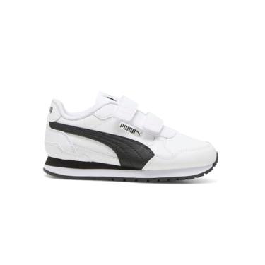 Imagem de PUMA Tênis infantil masculino St Runner V4 L V sem cadarço casual - branco, Ferro fundido branco e preto, 15