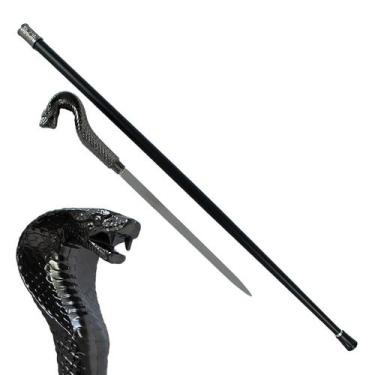 Imagem de Bengala Decorativa Cobra Naja Com Lâmina Oculta Punhal Aço Inox 94cm C