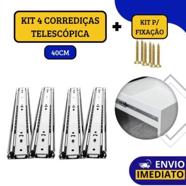 Imagem de Kit 4 Corrediças Gaveta Trilho Telescópica Light Com Parafusos 40cm - 