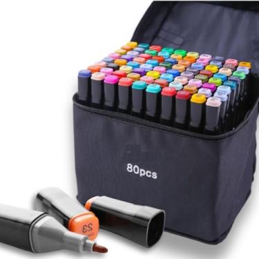 Imagem de Conjunto de Canetas Marcador Permanente Estojo de Canetinhas para Colorir Touch com Ponta Dupla Desenhos Profissional e Escolar com Duas Pontas Hidrográficas