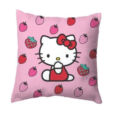 Imagem de Franco Almofada decorativa de pelúcia super macia Hello Kitty rosa morango, tamanho único, (produto 100% licenciado oficialmente)