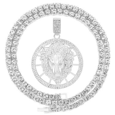 Imagem de HH Bling Empire Correntes de tênis masculinas hip hop prata ouro gelado diamante brilhante Boss Fist pingente, Zinco, strass de cristal