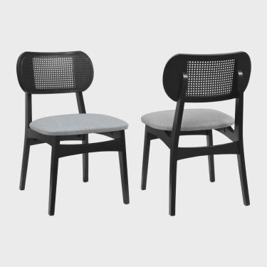 Imagem de Kit 2 Cadeiras Organik Madeira Maciça Encosto Telinha Assento Estofado Linho