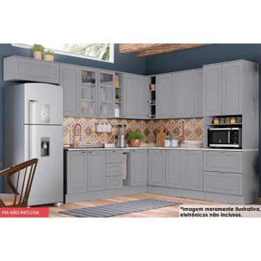 Imagem de Cozinha Completa Americana 16 Peças (6 Armários + 1 Paneleiro + 5 Balcões + 4 Complementos) C5P33 Cinza - Henn