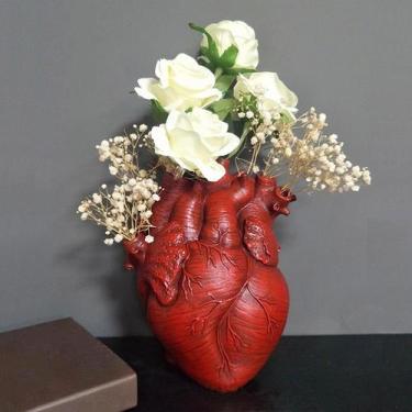 Imagem de Vaso de Flores em Forma de Coração Aprjv - Resina Decorativa Vermelha 
