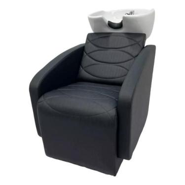 Imagem de Lavatório Cuba Porcelana Salão De Beleza Estofado Preto Acetinado - Mo